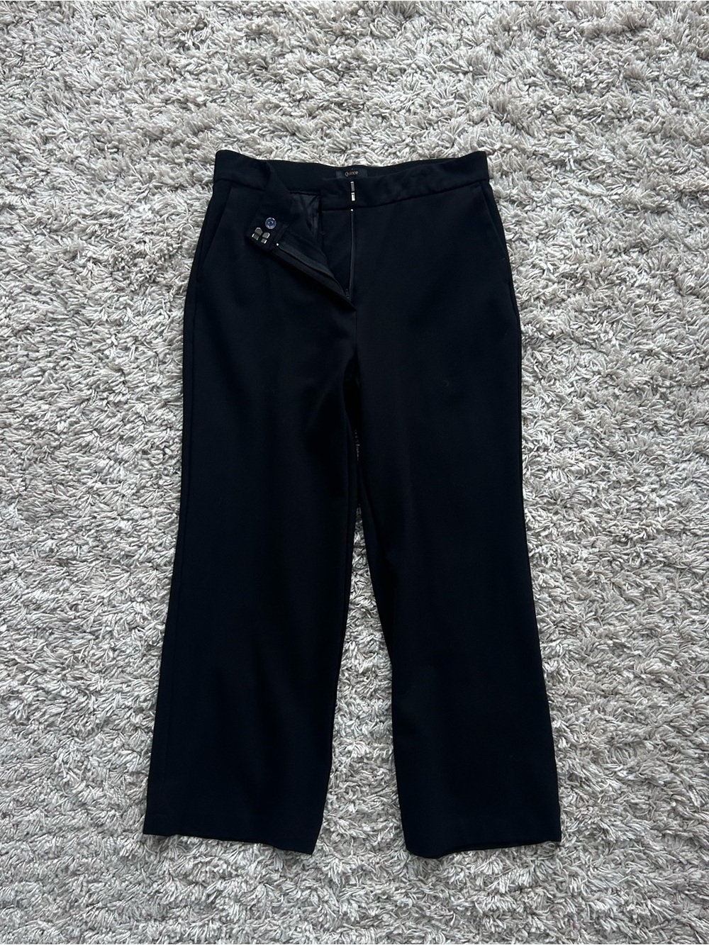 Quince Black Tailored Wide-Leg Trousers with Hook Closure